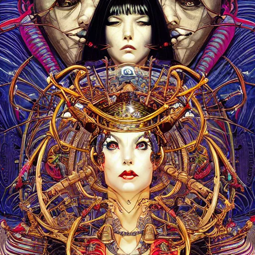 Image similar to portrait of crazy cleopatra, symmetrical, by yoichi hatakenaka, masamune shirow, josan gonzales and dan mumford, ayami kojima, takato yamamoto, barclay shaw, karol bak, yukito kishiro