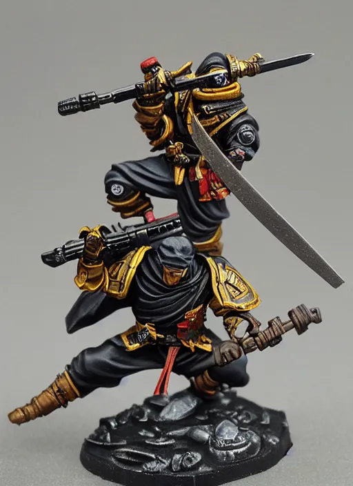 Prompt: 8 0 mm resin detailed miniature of a warhammer 4 0 k ninja, product introduction photos, 4 k, full body,