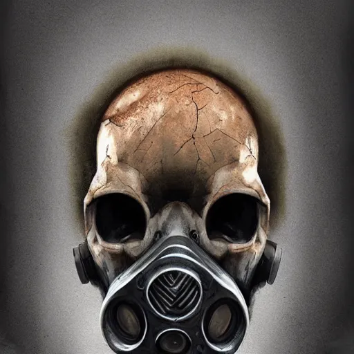 Image similar to a portrait painting of a skull wearing a gasmask, digital painting, hyper realistic, very detailed, in the style of greg rutkowski,