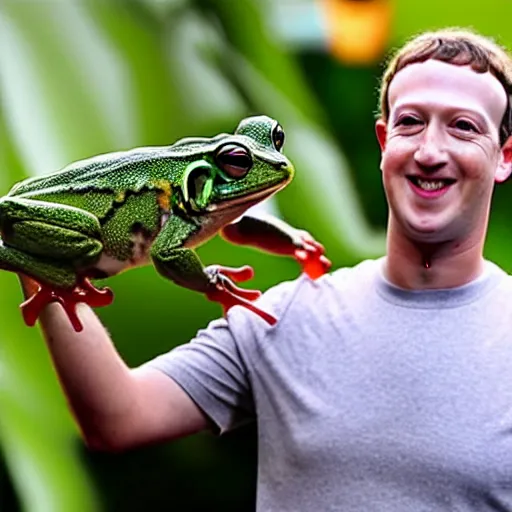 Image similar to mark zuckerberg holding a live frog