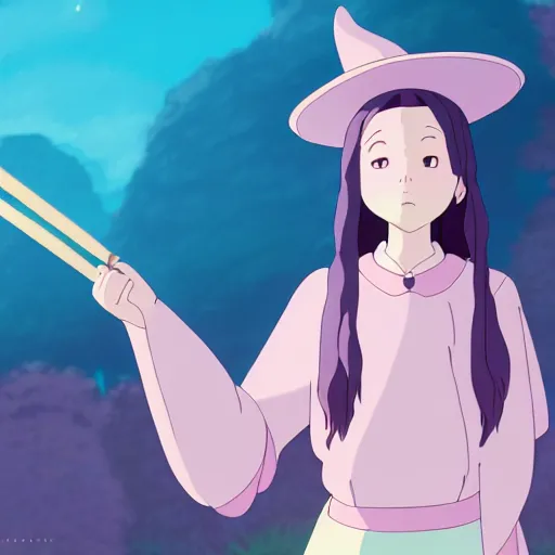 Prompt: a young women witch with a pastel aesthetic, studio ghibli, character design, fantasy, 8 k resolution