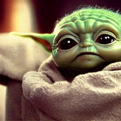 Image similar to a film still of baby yoda's son as a baby in star wars realistic, detailed