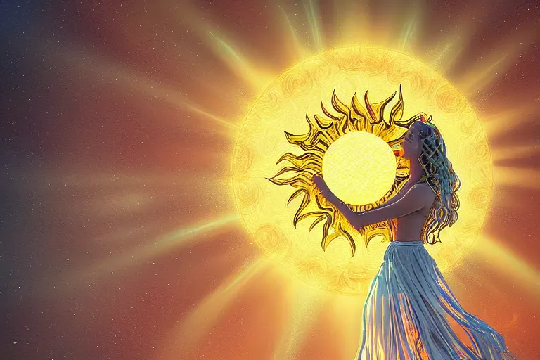 Prompt: Goddess creating the sun, digital art