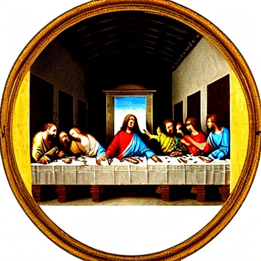 Image similar to last supper by leonardo da vinci bit with pizza