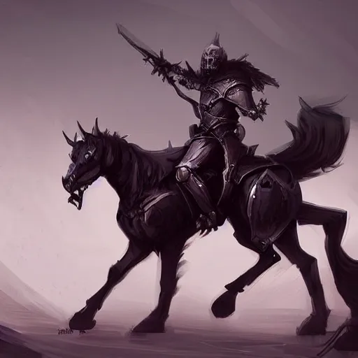 Prompt: a knight riding a skeleton horse, digital art, trending on artstation, by Bayard Wu