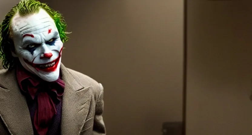 Prompt: heath ledger joker pixar villain 3 d movie screenshot