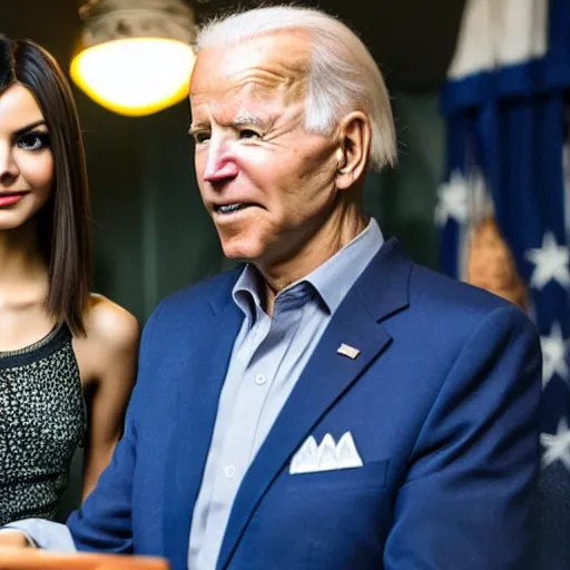 Image similar to victoria justice as joe biden, 8 k resolution, cinematic lighting, anatomically correct