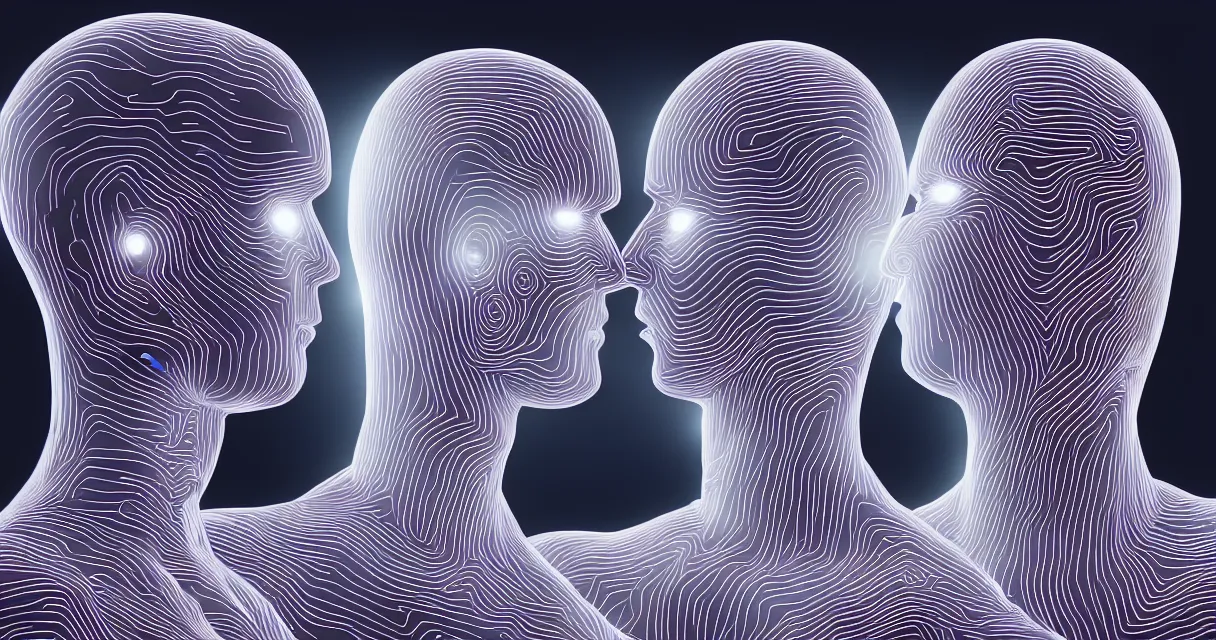 Image similar to a digital art depicting a two ai android facing each other