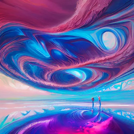 Image similar to the laws of physics break down and there only an infinite present, in which all points in time are equally real. surrealist acrylic painting by andreas rocha and alena aenami, pastel colors, featured on artstation, metaphysical, fluid acrylic pour art, airbrush art, rococo