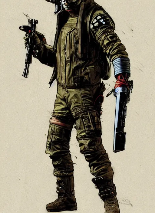 Image similar to menacing cyberpunk mercenary in military vest and jumpsuit wielding katana. dystopian. portrait by stonehouse and mœbius and will eisner and gil elvgren and pixar. realistic proportions. cyberpunk 2 0 7 7, apex, blade runner 2 0 4 9 concept art. cel shading. attractive face. thick lines.