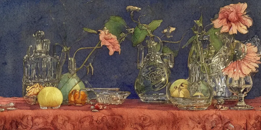 Prompt: a hiper intricate watercolor of a beatifull still life with waterlillyes, extremely detailed, sharp focus, wide view, smooth, digital illustration, colorfull, by william turner art, by greg rutowski, by carl larson, by edmund dulac