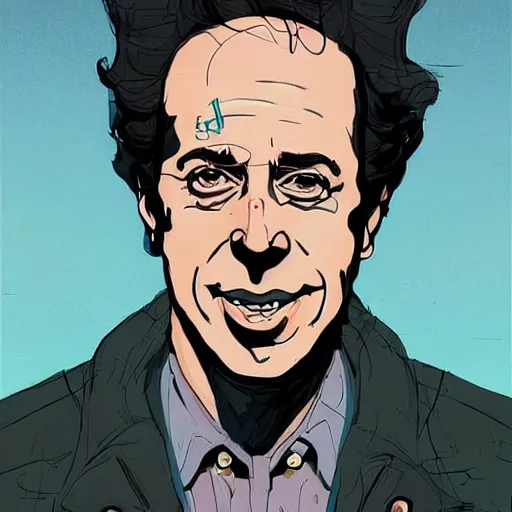 Image similar to a study of cell shaded portrait of jerry seinfeld concept art, llustration, post grunge, concept art by josan gonzales and wlop, by james jean, Victo ngai, David Rubín, Mike Mignola, Laurie Greasley, highly detailed, sharp focus, alien, Trending on Artstation, HQ, deviantart, art by artgem