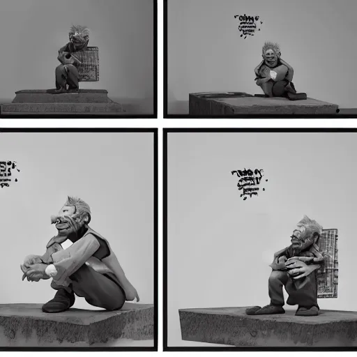 Image similar to Calvin and Hobbes as depressed, sick and dirty homeless adults on crack rock drugs, octane render, sculpture, concept art