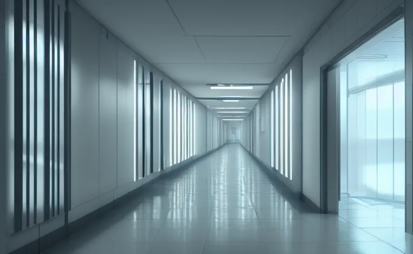 Image similar to an hallway in hospital, octane render, artstation trending, highly detailded