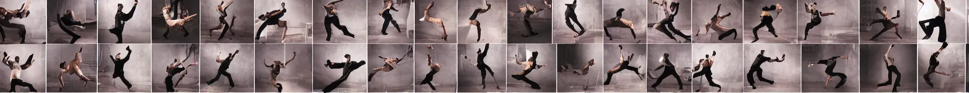 Image similar to 8 consistent frames from a video of a man dancing in a bedroom