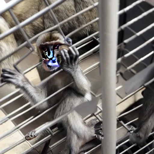 Prompt: a monkey in a suit, watching a human in a cage. - n 4