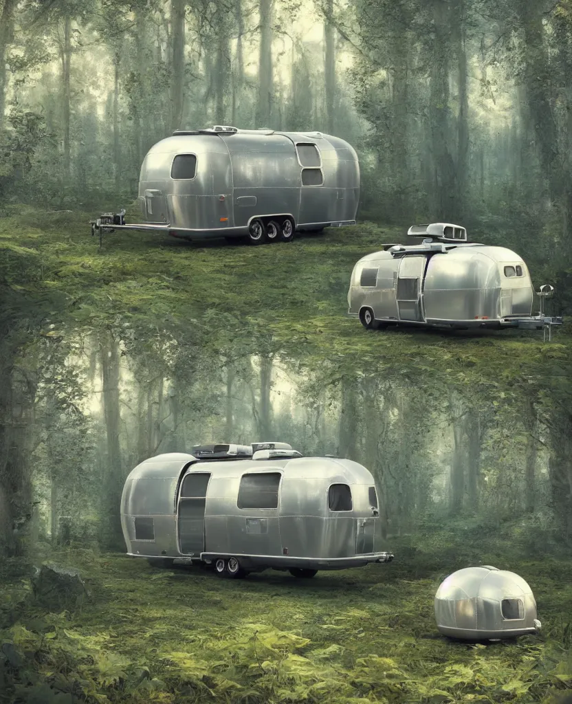 Prompt: image of a sylish vintage airstream camper in magical forest, photorealistic, digital painting, artstation, intricate artwork by Tooth Wu and wlop and beeple. octane render, trending on artstation, greg rutkowski very coherent symmetrical artwork. cinematic, hyper realism, high detail, octane render, 8k