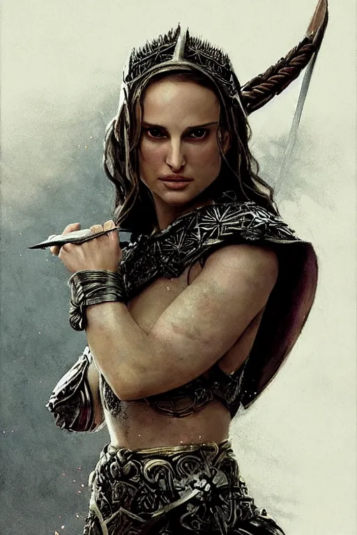 Prompt: natalie portman, legendary warrior, heroic, lord of the rings, tattoos, decorative ornaments, battle armor, by omar ortiz, valeri tsvetkov, sergio martinez, carl spitzweg, ismail inceoglu, vdragan bibin, hans thoma, greg rutkowski, alexandros pyromallis, perfect face, fine details, realistic shading photorealism