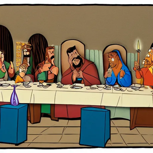 Image similar to the last supper, by Hanna-Barbera