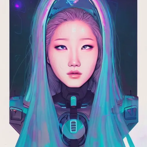 Image similar to portrait painting of a cyborg kim lip from loona, sharp focus, award - winning, trending on artstation, masterpiece, highly detailed, intricate. art by josan gonzales and moebius and deathburger