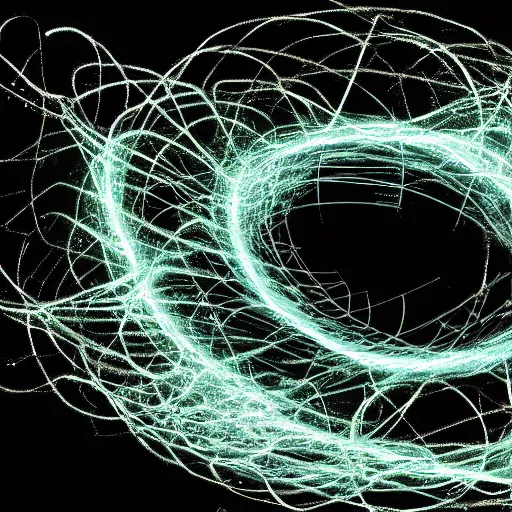 Image similar to chaotic electrons trapped in maelstrom in cyberspace