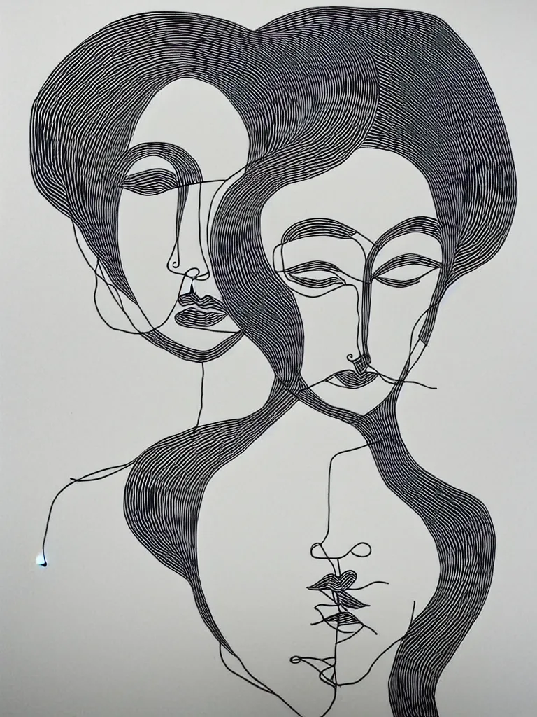 Prompt: beautiful elegant female portrait, black wire art, inspired by single line drawings from gejza schiller, the bauhaus, henri matisse.