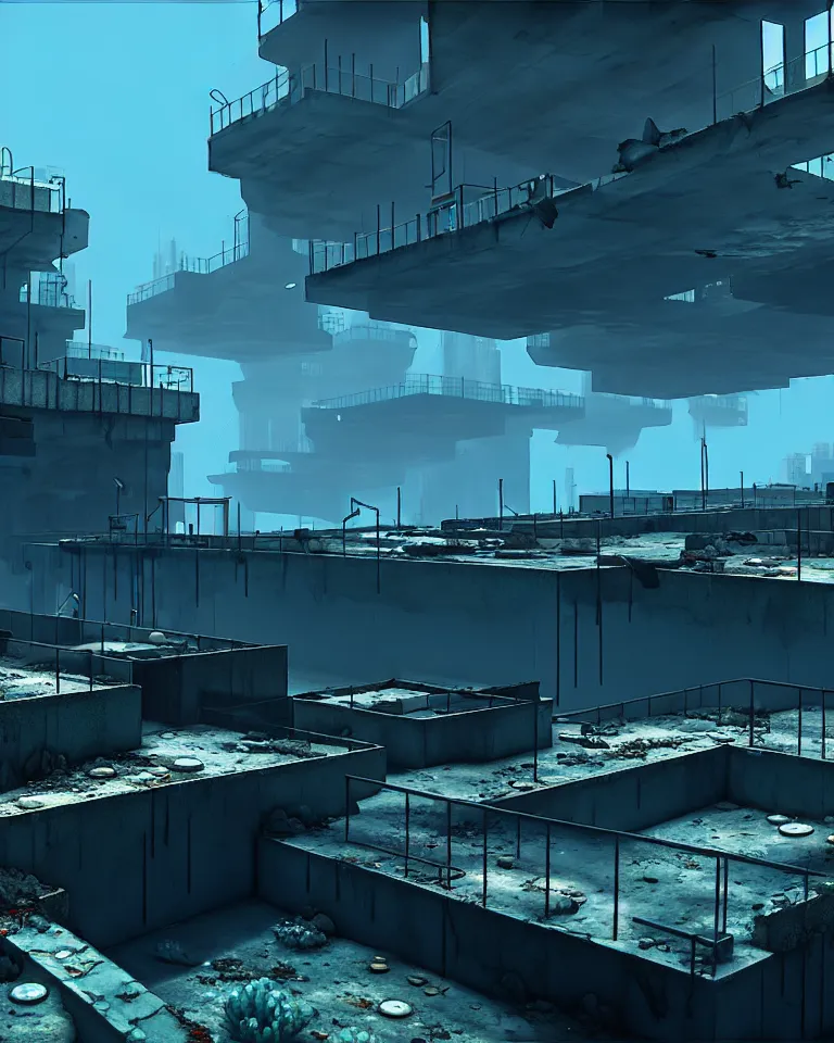 Image similar to an abandoned underwater Barcelona city, post-apocalyptic, metaphysical painting, cgsociety, rendered in unreal engine