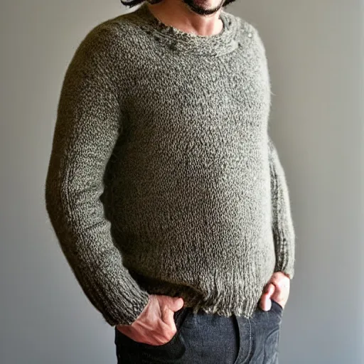 Image similar to a hand knit wool sweater with an keanu reeves face pattern