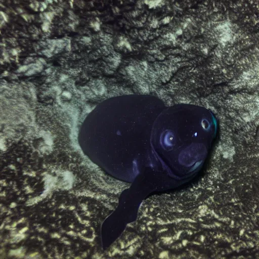 Prompt: photo of newly discovered mysterious deep sea puppy in the marianas trench