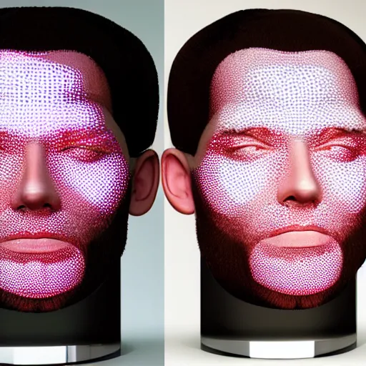 Image similar to a 3d human head made up of shiny holograms