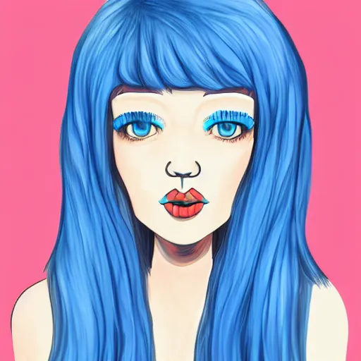 Prompt: blue hair girl by anna cattish, procreate character design animation sketch