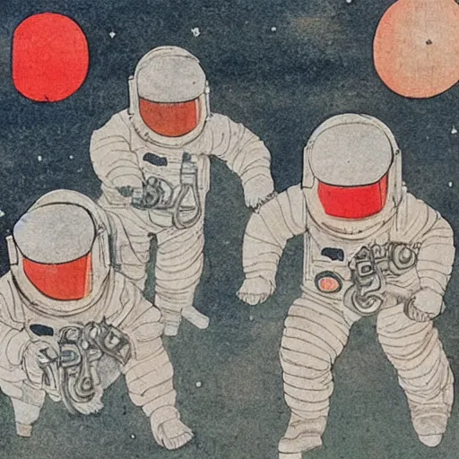 Image similar to ancient chinese watercolour of the moon landings