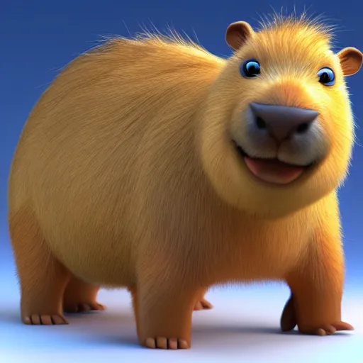 Image similar to disney pixar style capybara, 3D animation, 4k render