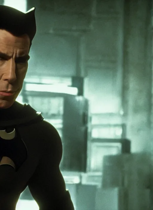 Prompt: film still of john travolta as batman in batman, 4 k