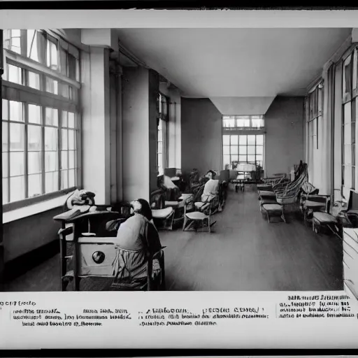Prompt: an image of a civic hospital clinic, in a medium full shot, russian and japanese mix, high - key lighting, warm lighting, overcast flat midday sunlight, a vintage historical fantasy 1 9 1 5 photo from life magazine, professional cooperate, the new york times photojournalism.