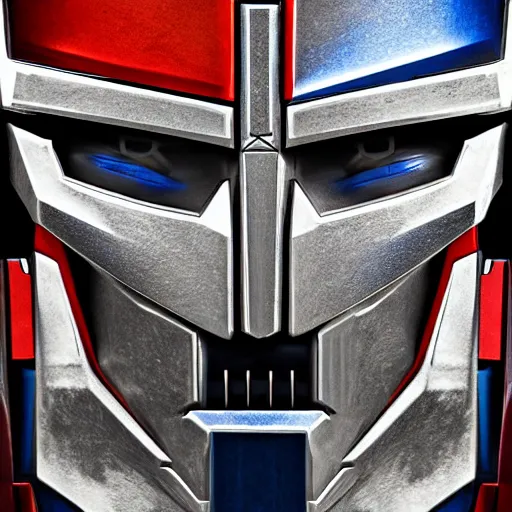 Image similar to Optimus Prime face, chromatic material, translucent, high details, 8k, sharp, realistic