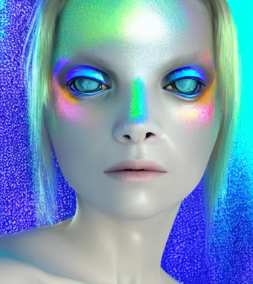 Prompt: close up portrait of a female iridescent ghost, cinema 3d 8K render