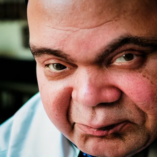 Prompt: closeup portrait of fat wealthy man eating dollar bills at a new york restaurant , by Steve McCurry and David Lazar, natural light, detailed face, CANON Eos C300, ƒ1.8, 35mm, 8K, medium-format print