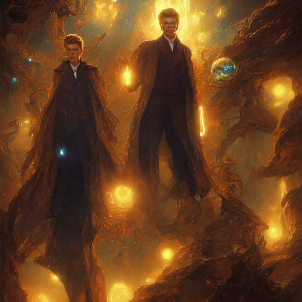 Image similar to david bowie as doctor who, radiant light, caustics, heroic, bright iridescent light, by gaston bussiere, bayard wu, greg rutkowski, maxim verehin