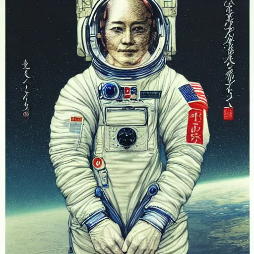 Image similar to a simple concept art portrait of an astronaut, an award winning yoshitaka amano digital art, by, james gurney and gerhard richter. art by takato yamamoto. masterpiece, deep colours.