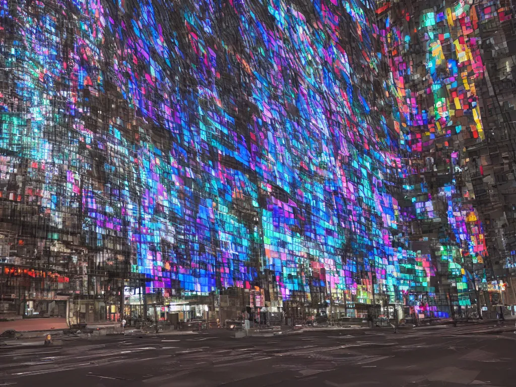 Prompt: city sized curved screens projecting a reference sheet, perfect lighting pixel sorting
