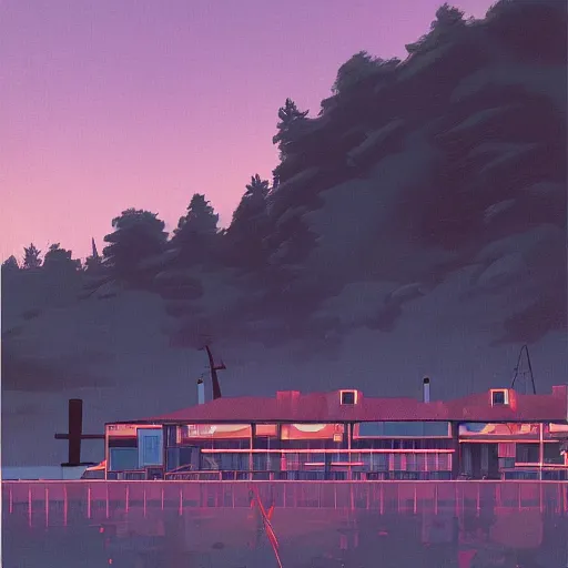 Image similar to yachting club by simon stalenhag