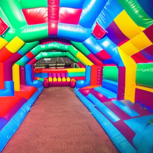 Prompt: photo of endless corridors made of bouncy castle