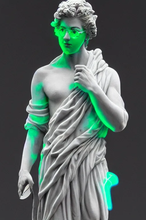 Prompt: a detailed marble sculpture of the statue of david wearing glowing neon slotted 1 9 8 0 s glasses, vaporwave style, pixv, artstation, masterpiece, 8 k, art by greg rutkowski and albert bierstadt and arthur rackham and alphones mucha