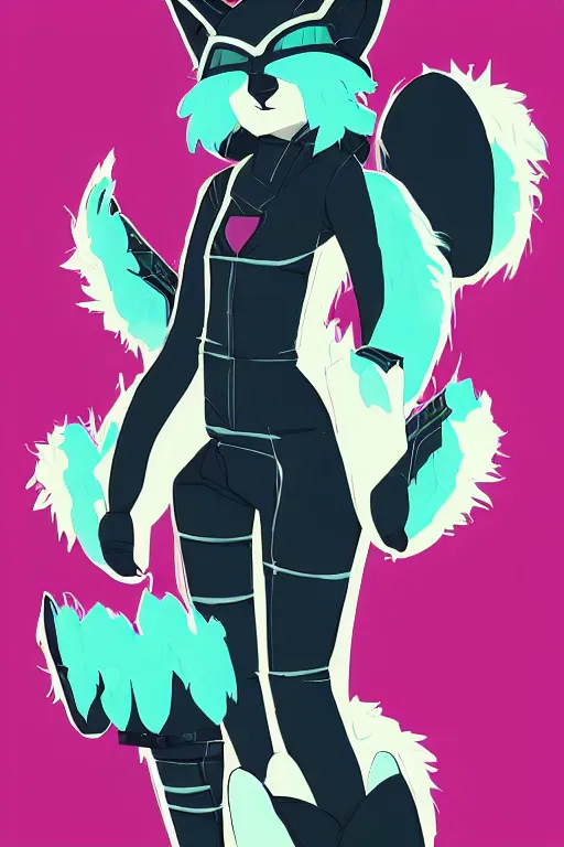 Image similar to a cute cyberpunk anthropomorphic fox with a fluffy tail, comic art, trending on furaffinity, cartoon, kawaii, backlighting, furry art!!!, cel shading, concept art, lineless