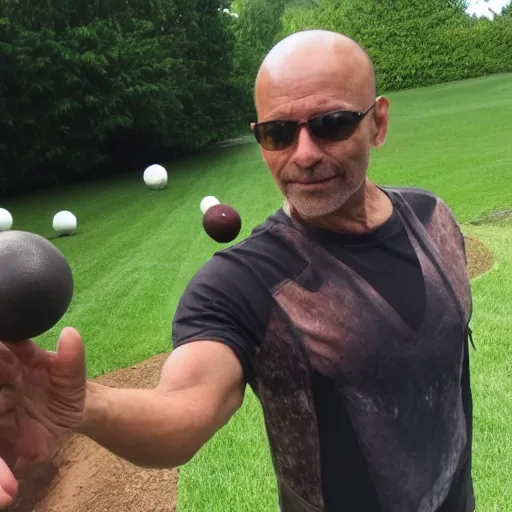 Prompt: Baal from stargate playing bocce