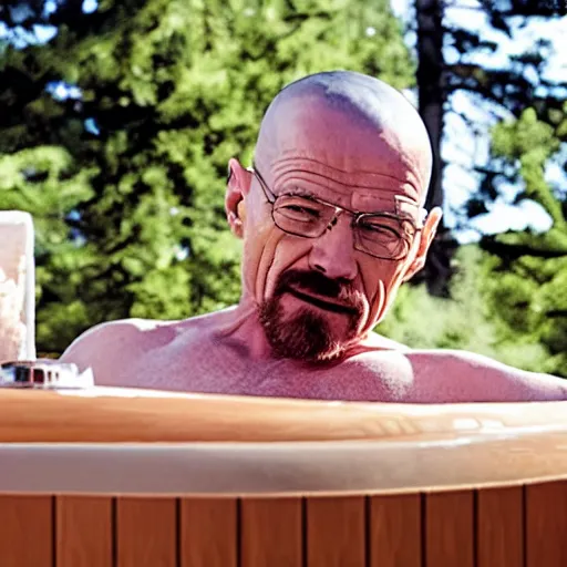 Image similar to photo of walter white relaxing in hot tub with martini