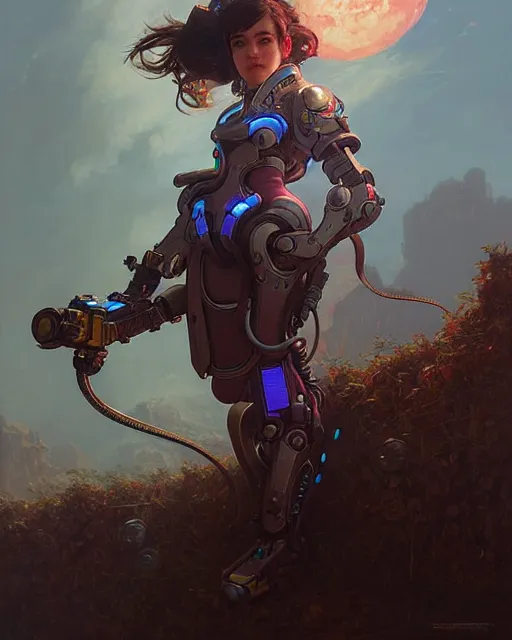 Image similar to d. va from overwatch, character portrait, concept art, intricate details, highly detailed by greg rutkowski, michael whelan and gustave dore