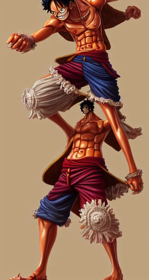 Image similar to full body luffy, intricate, elegant, highly detailed, my rendition, digital painting, global illumination, radiant light, concept art, illustration, art by inhyuk lee, trending on artstation