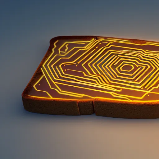 Image similar to circuitry on toast, quantum tracerwave, octanerender